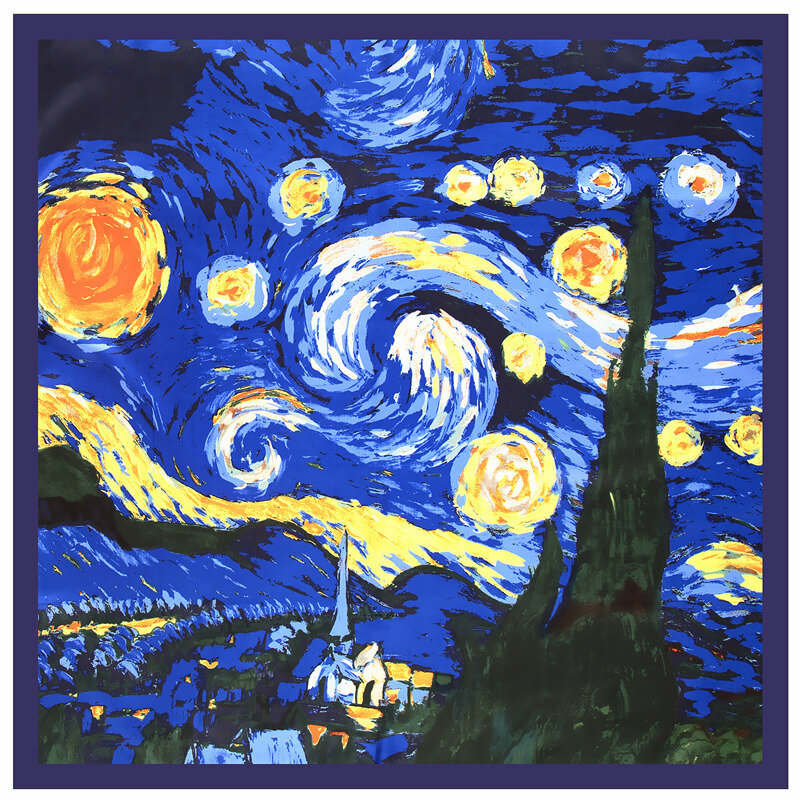 130ซม.ใหม่ Van Gogh Starry Sky 2021ยี่ห้อผ้าพันคอผ้าไหมผ้าพันคอผู้หญิง Kerchief ผ้าคลุมไหล่ผ้าพันคอสำหรับสุภาพสตรี