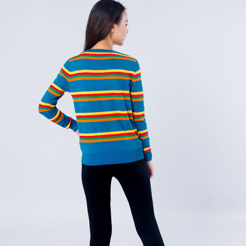 Suéteres de algodón de cuello alto, suéter de manga larga a rayas de Color, novedad, Invierno