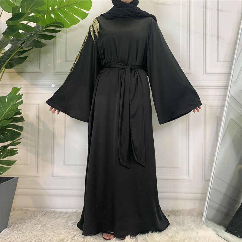 Caftán Abayas musulmán para mujer, vestido largo árabe, Túnica turca, Dubai, Eid islámico, Ramadán, cuentas de satén de Oriente Medio, moda de noche