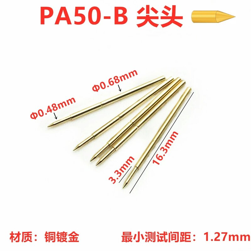 100pcs  PA50-B Pointed Probe Gold-plated Head 0# Test Pin 0.68mm Spring Thimble PCB Light Board Test Pin