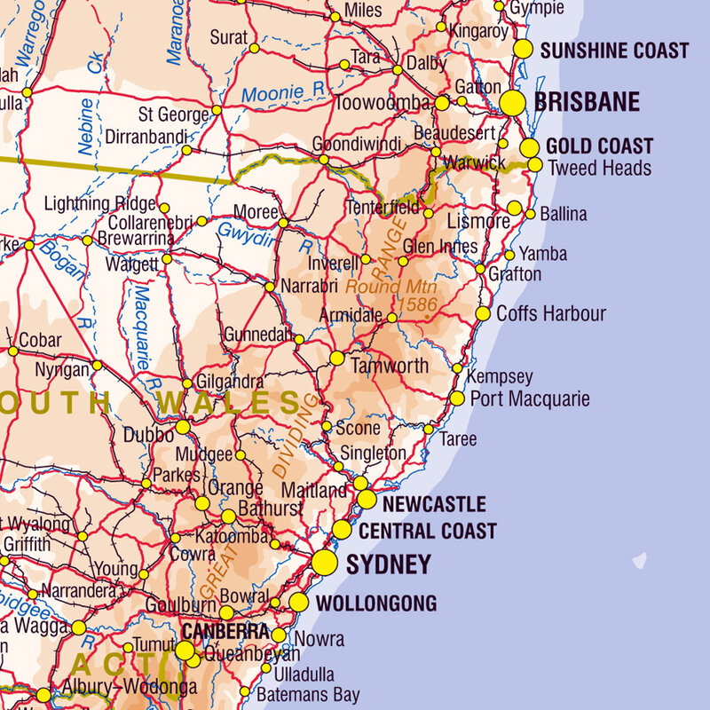 59*42Cm Địa Hình Và Tuyến Giao Thông Bản Đồ Của Úc Tranh Canvas Trang Treo Tường Dùng Học Lớp Học trang Trí Nhà Cửa