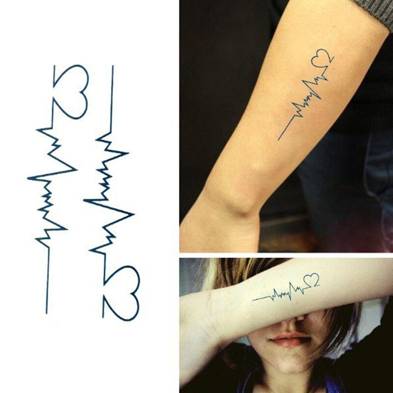 Etiquetas de tatuajes temporales para el cuerpo, adhesivos impermeables para la piel, forma de electrocardiograma, 10x6cm, 1 ud.