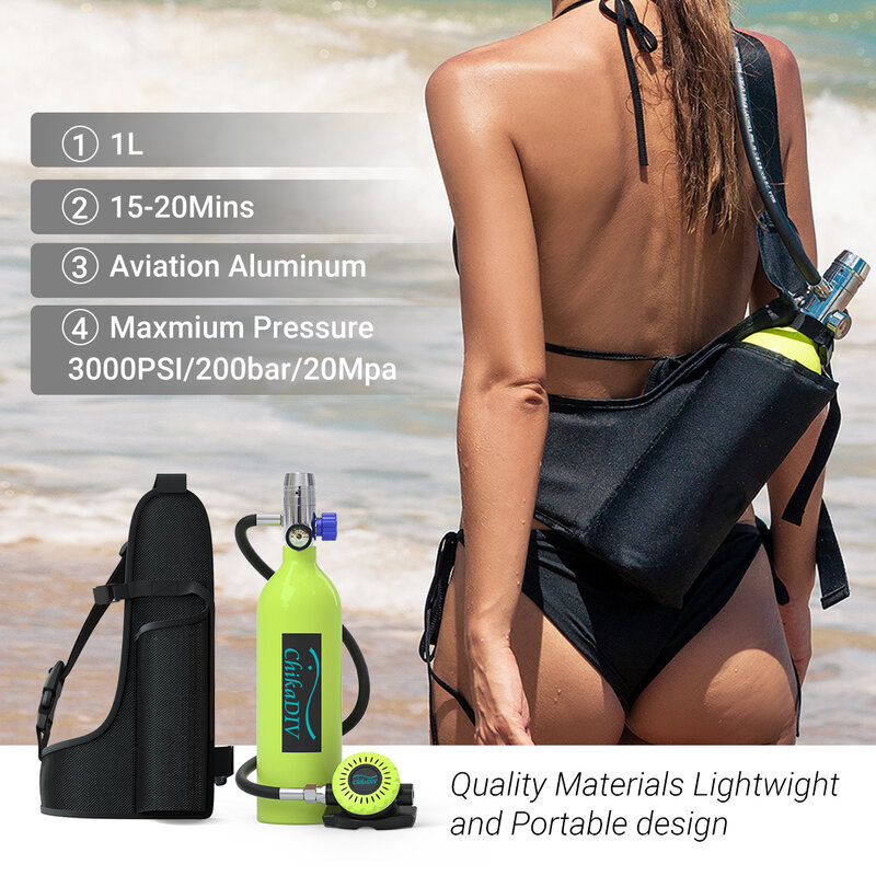 Chikadiv C400 Mini-Duiktank Zuurstofcilinder Duikfles Duikuitrusting Handpompondersteuning 15-20 Min Onderwaterademhaling
