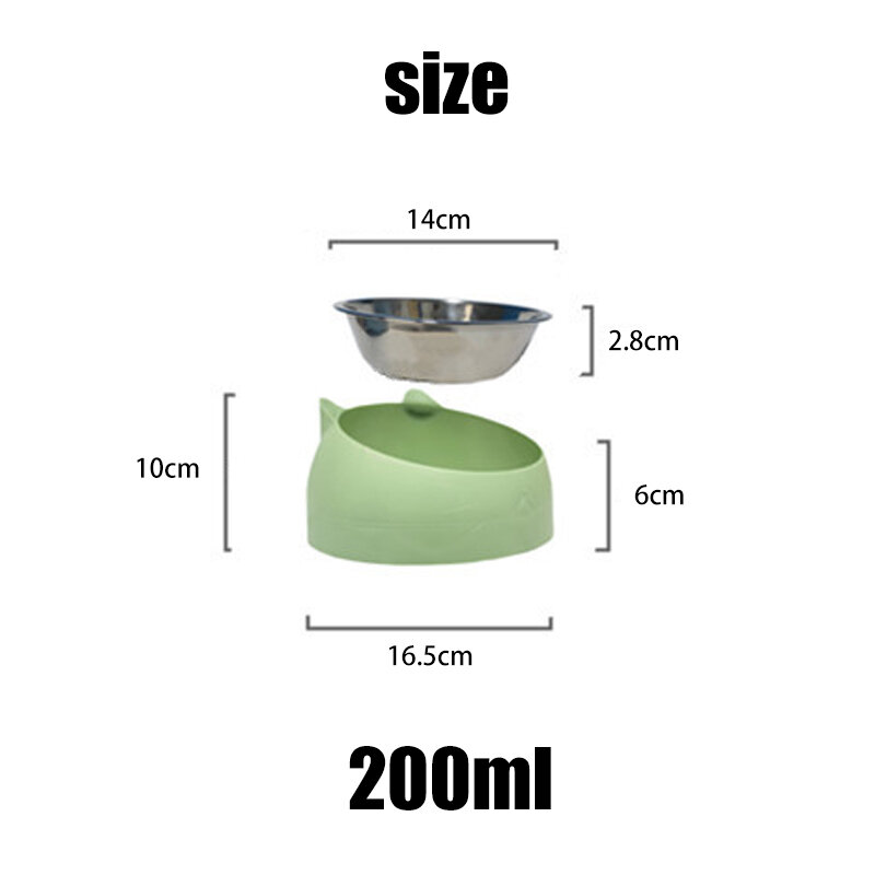 200ml 15 Degrees Tilted Stainless Steel Cat Bowl Non-slip Base Puppy Cats Food Drink Water Feeder Neck Protection Dish Pet Bowl