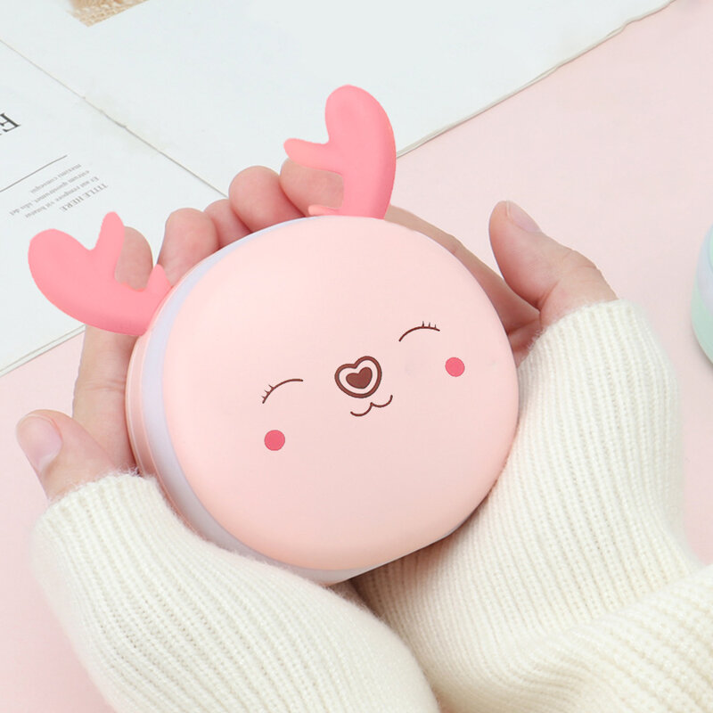 Mini Pocket USB Rechargeable Power Bank Portable Hand Warmer Electric Makeup Mirror LED Light Double-Sided Heating Electric Hand