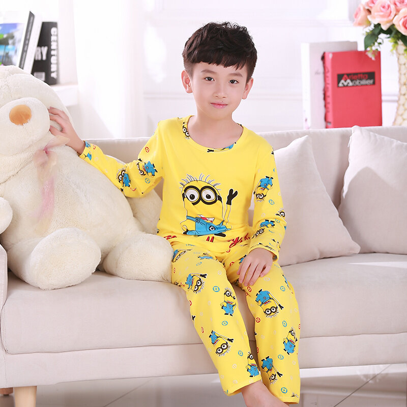 Conjuntos de pijama para niños de primavera y otoño, pijama infantil de manga larga con dibujos animados, ropa para niña, pijama para niño, ropa para el hogar