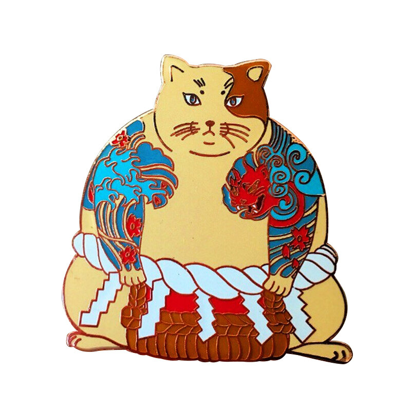 Sumo Yakuza Badge professional wrestling Warrior Brooch cat figure accessory