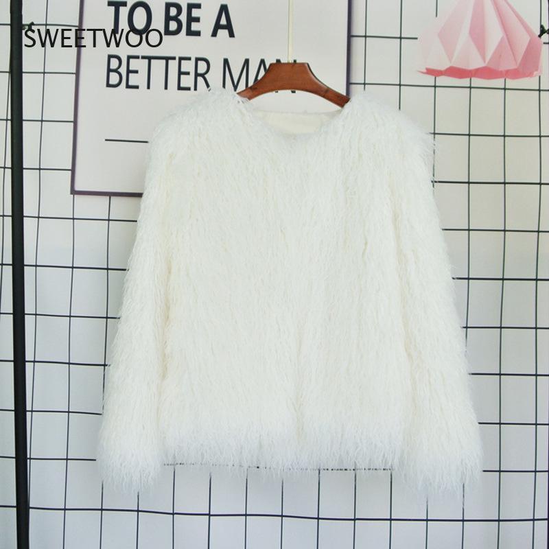 우아한 겨울 여성의 두꺼운 인조 모피 코트 재킷, 새로운 패션 긴팔 플러시 코트 트렌디 스트리트웨어 2021