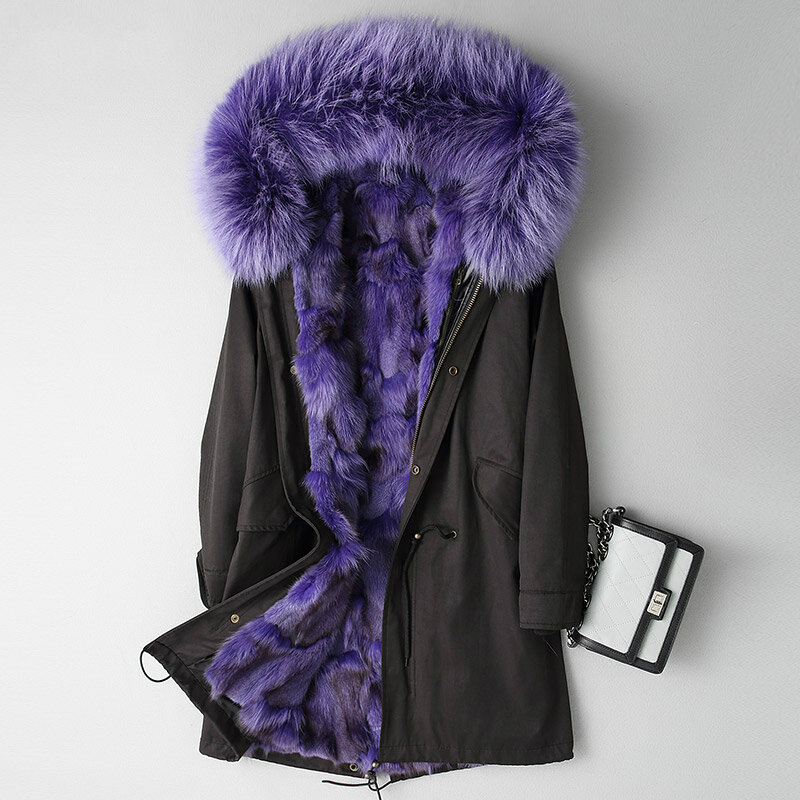 Женская парка на натуральном меху, толстая теплая куртка с подкладкой из натурального Лисьего меха, женская одежда с воротником из меха енота, LWL1261, для зимы, 2021
