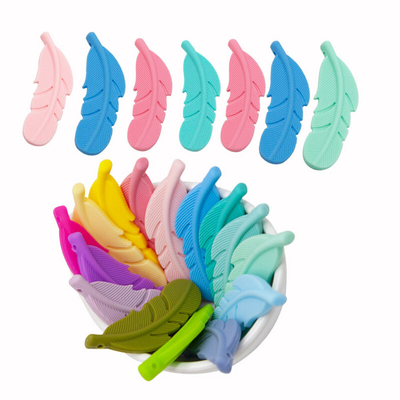 Cute-idea 10 sztuk Feather kulki silikonowe Baby Teether BPA bezpłatne ręcznie żucia zmysłowy smoczek z klipsem biżuteria dla dziecka zabawki