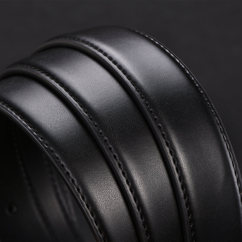 Cinturones sin hebilla para hombre, 2,8, 3,0, 3,5 cm de ancho, hebilla automática de marca, cuero genuino negro, cuerpo sin correa
