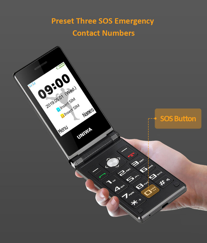 UNIWA-Big Push-Button telefone móvel, Flip Phone, GSM, Dual Sim, Rádio FM, russo, teclado hebraico, Clamshell Celular, X28