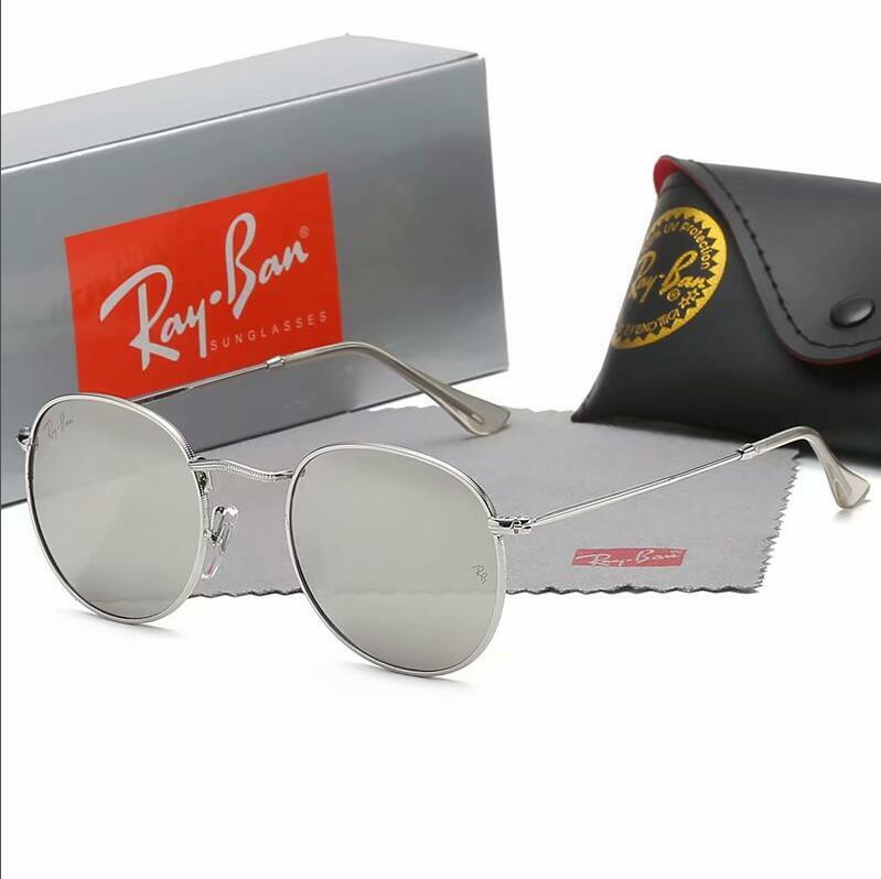 Rayban 2019 rétro rond miroir UV Protection lentille accessoires lunettes lunettes de soleil pour hommes/femmes RB3447