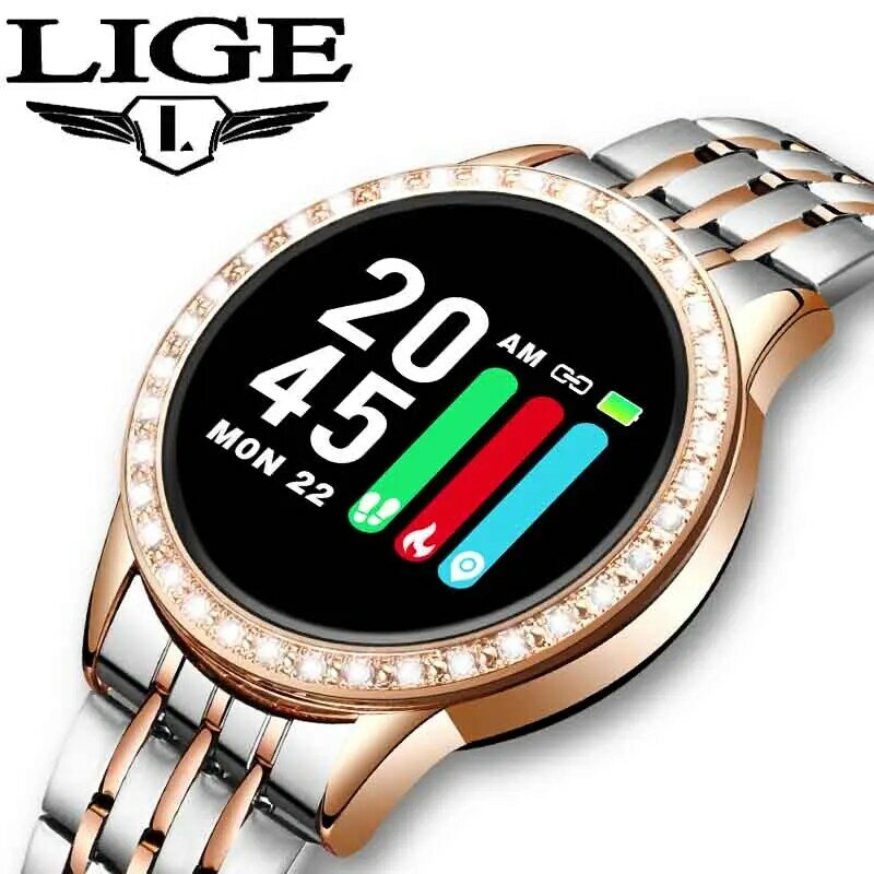 LIGE Смарт-часы для женщин фитнес-трекер Водонепроницаемый Шагомер пульсометр Монитор артериального давления для Android ios спортивные умные ча...