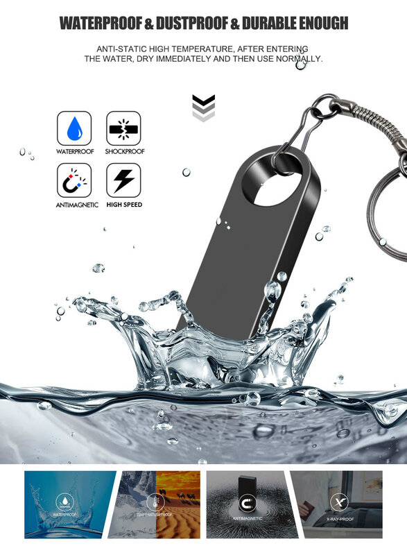 BiNFUL-Pen Drive USB à prova d'água, 1GB, 2GB, 4GB, 8GB, 16GB, 32GB, 64GB, 128GB, 256 GB, cartão Metal Memória Flash 2.0