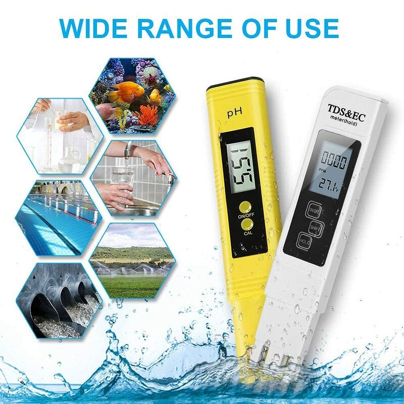 عالية الدقة مقياس إجمالي المواد المذابة الرقمية جهاز اختبار مياه الرقمية 0-14 اختبار مقياس PH 0-9990ppm TDS & EC LCD نقاء المياه جزء في المليون فلتر حوض سمك