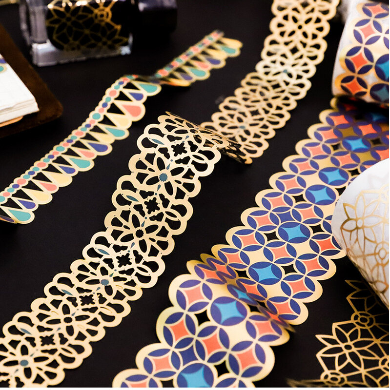 1 Pcs Retro Golden Hollow Series Lace Washi Masking Tape Release Paper Stickers Scrapbooking Label Stationery Decorative Tape