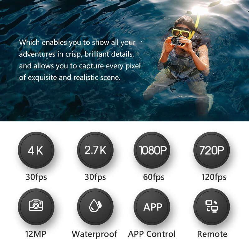AXNEN-Cámara de acción H9R H9 Ultra HD, 4K, 30fps, 1080P, 60fps, WiFi, 2 pulgadas, 170D, casco impermeable, grabación de vídeo, cámara deportiva