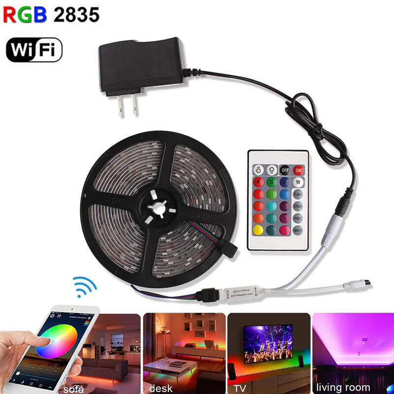 Bluetooth RGB Led Strip Lights WiFi 2835 5M DC 12V Waterproof Neon Strips Ribbon Fita Led Diode Tape + Remote Controller Adapter
