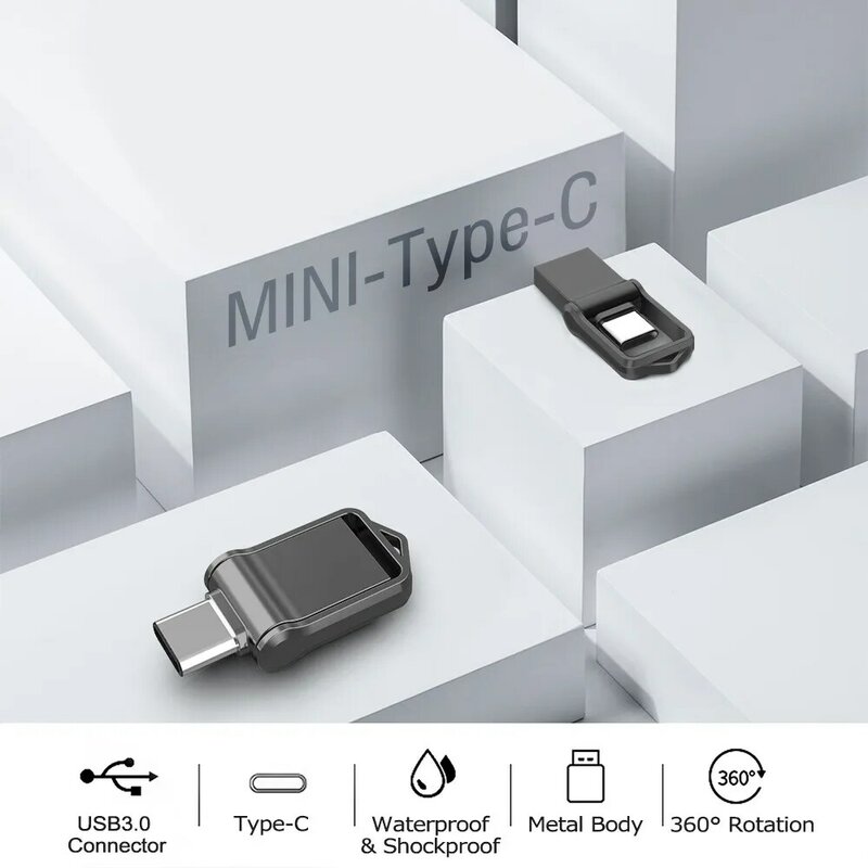TOPESEL32GB 64GB 128GB Loại C Ultra Dual USB Mini 3.0 Đèn LED Đĩa U Ổ