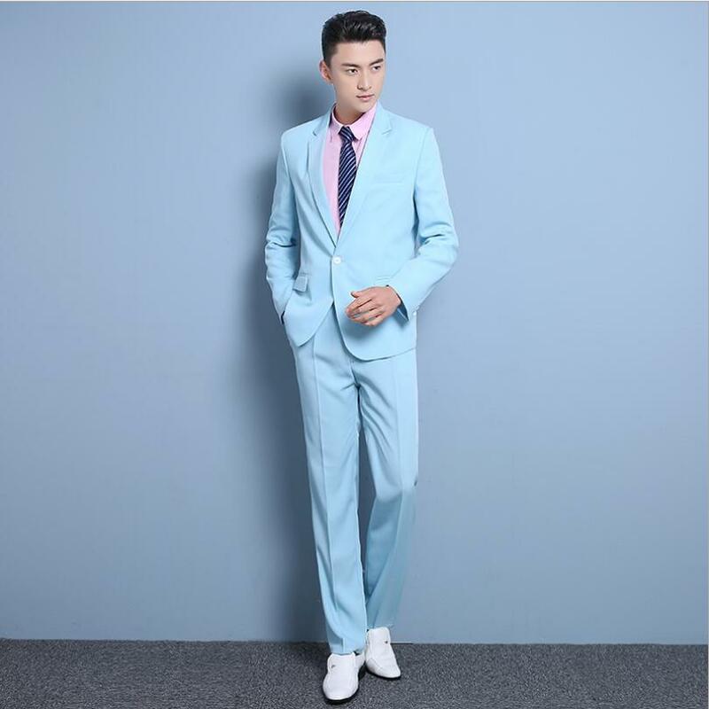 Moda coreana masculina quente boate magro blazer terno masculino palco traje do noivo vestido de casamento executando jaqueta casacos (terno + calças)