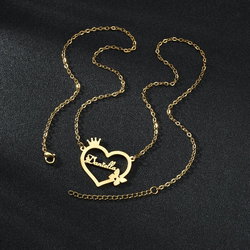 Ожерелье Acheerup с именем для женщин, чокер из нержавеющей стали с надписью на заказ, ажурное сердце, Бабочка, корона, подарочное ювелирное изделие