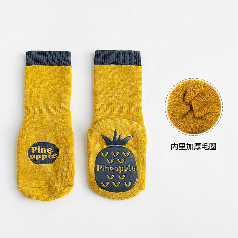Толстые нескользящие носки для младенцев, длинные зимние теплые нескользящие носки с перьями, лимоном, перьями, напольные носки для мальчиков и девочек