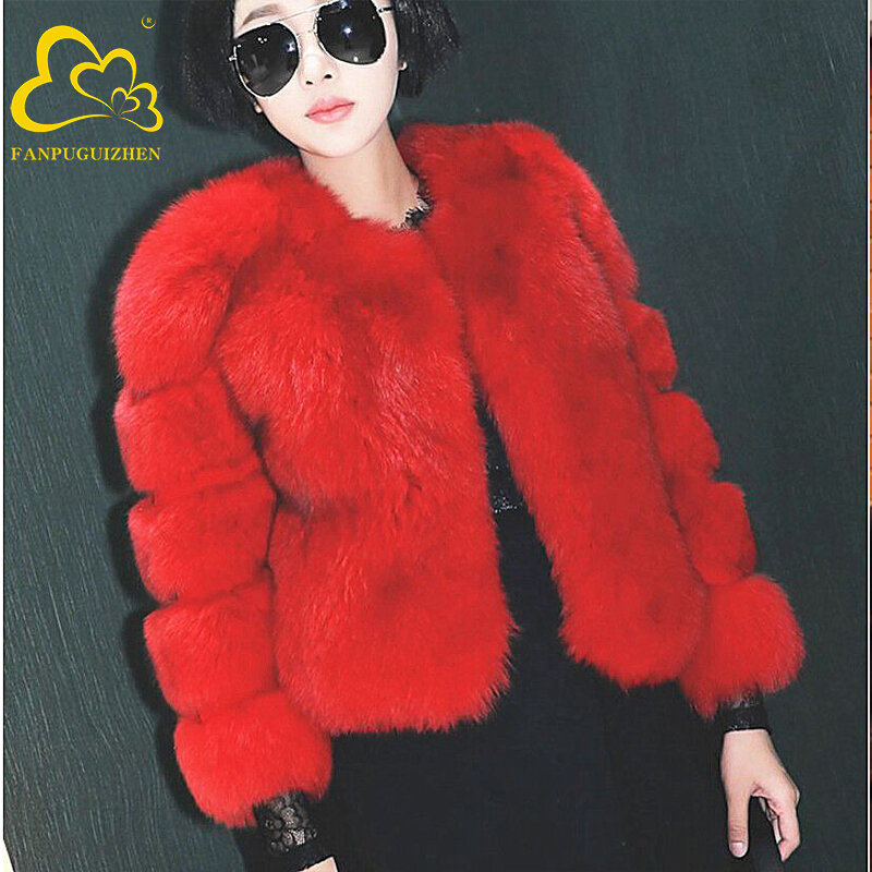 Casaco feminino de pele de raposa falsa, sobretudo quente casual, jaqueta feminina plus size, moda outono e inverno