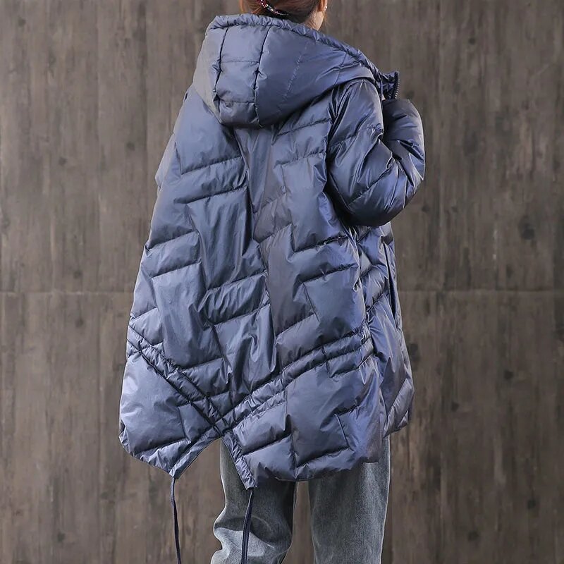 Jaqueta de pato de cor brilhante feminina, casaco grande solto, capa de pão quente, pato branco, inverno, 2023