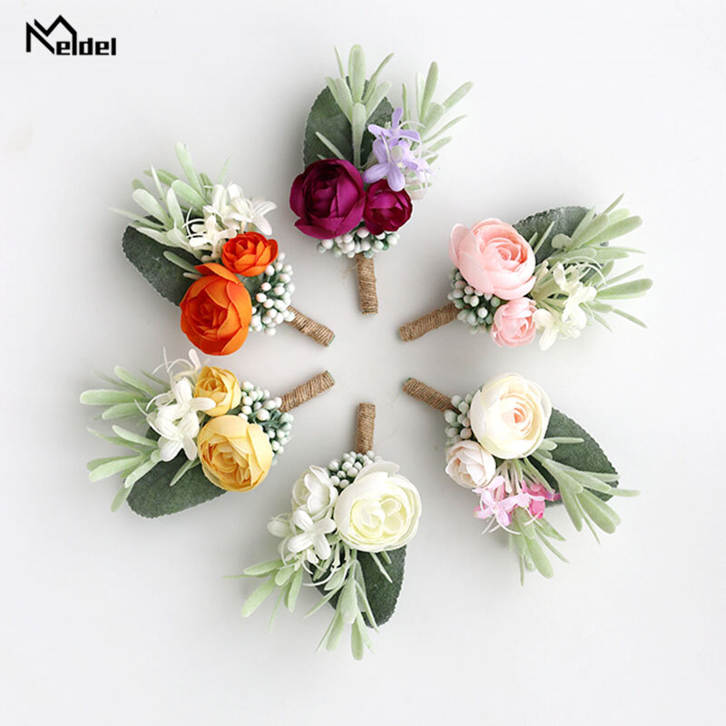 Meldel-pulseira bufante para casamento, bracelete para madrinhas com detalhes flores, na cor branca, rosa e rosa
