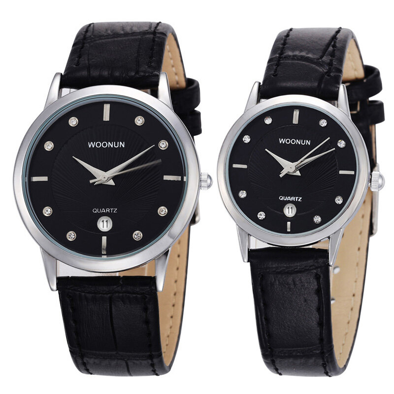 Relojes de lujo para parejas, pulsera de cuarzo con correa de cuero, informal, para hombre y mujer