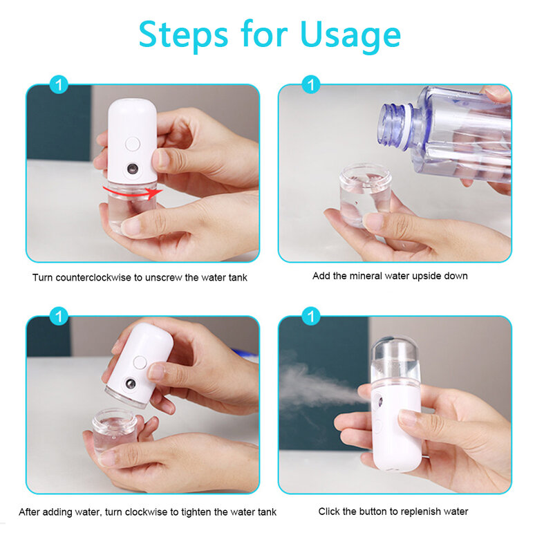 1PC urządzenie do uzupełniania wody urządzenie do ładowania USB nawilżacz do twarzy przenośnych urządzenie do pielęgnacji twarzy ręcznych