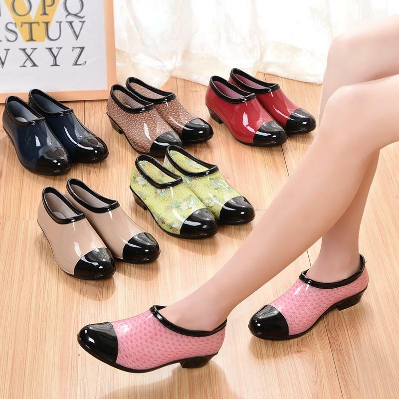 Musim Panas Fashion Tahan Air Wanita Sepatu Bot Hujan Warna-warni Fashion Wanita Tumit Rendah Sepatu Hujan Slip On untuk Wanita