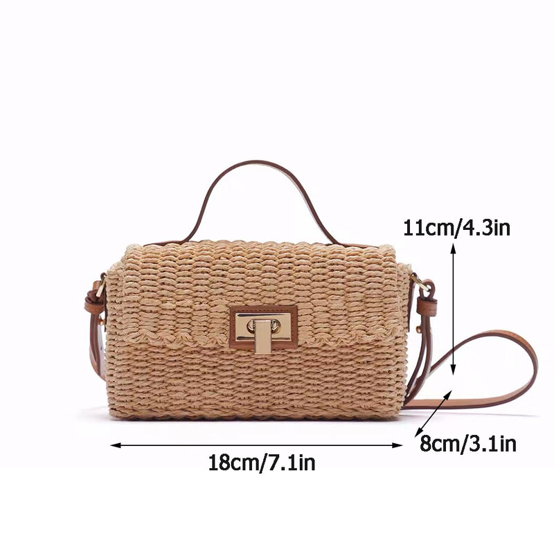 Handmade Woven Rattan Crossbody Bags para Mulheres, Fashion Box Straw Handbags, Shoulder Bags, Summer Beach Bag, Travel Purse, Designer Brand, 2021