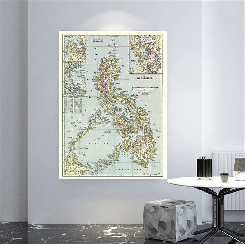 100*150cm 1945 Vintage mapa filipiny szczegółowy plakat Retro płótno obraz dekoracja ścienna biuro Home Decoration szkolne