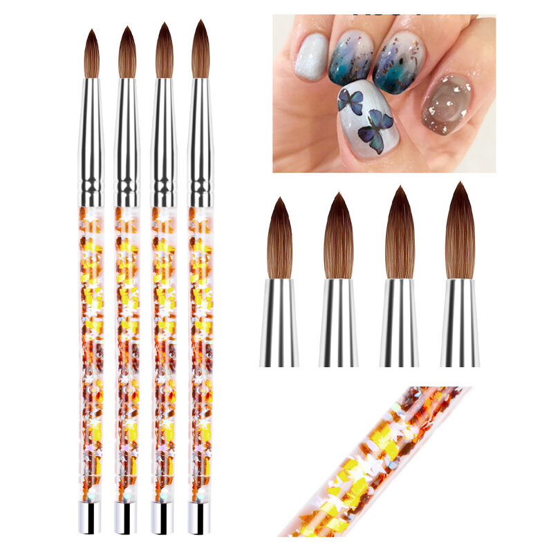 Arte de uñas acrílico Gel UV brillante pinceles para pintar manija de cristal de pelo de Nylon flor grabada bolígrafos para DIY líquido pluma de dibujo pinceles para acrilico y oleo