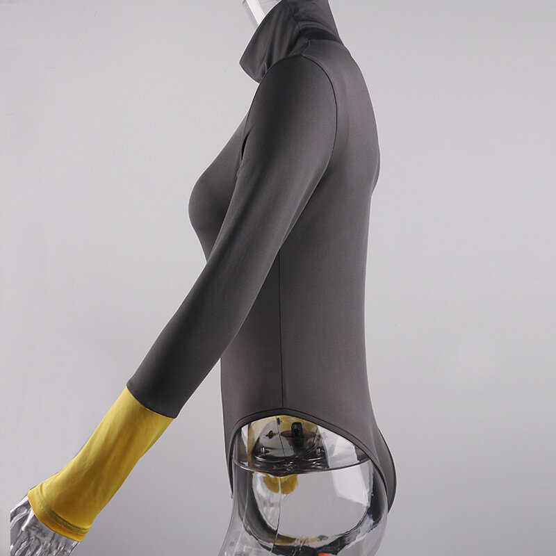 BKLD-body de manga larga gris para mujer, traje Sexy de cuello alto para mujer, mono ajustado para discoteca, traje de retazos para mujer