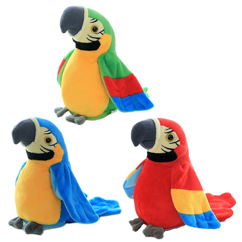 2024 New Multifunctional Electric Plush Parrot Speaking Talking Repeats Waving Simulation Bird Early Education Toy Gift