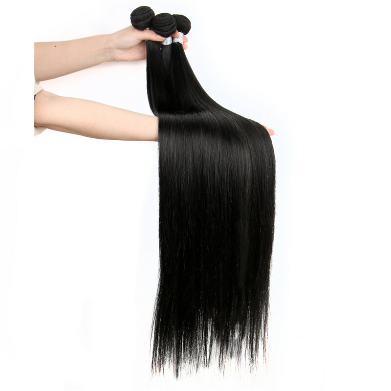 Extensiones de cabello humano brasileño para mujer, mechones largos y rectos de 36, 38 y 40 pulgadas con cierre de 5x5x1