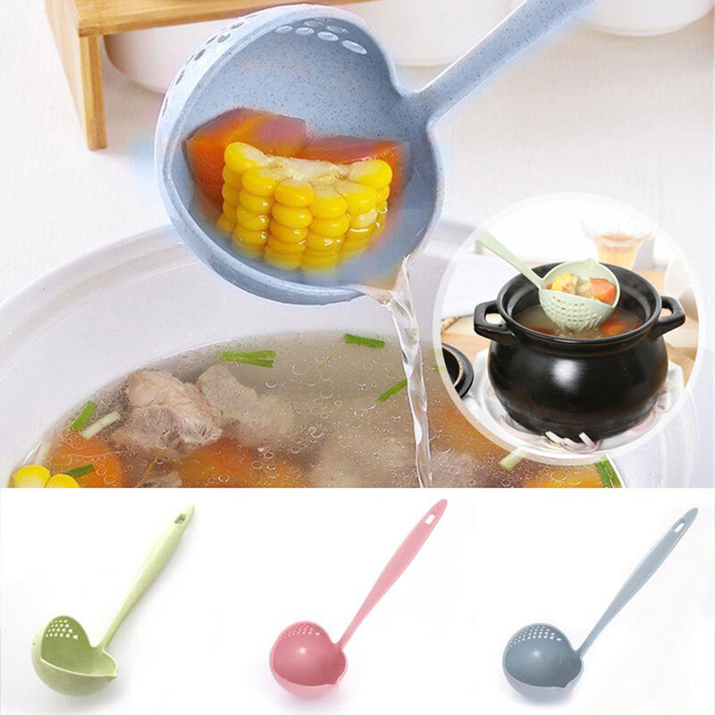 Cuchara de sopa de mango largo 2 en 1, colador de cocina para el hogar, cuchara de plástico, vajilla, gran oferta