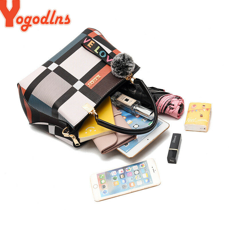 Yogodlns New Luxury Handbag Women Stitching Wild Messenger Bags Designer Brand Plaid Shoulder Bag Female Ladies Totes