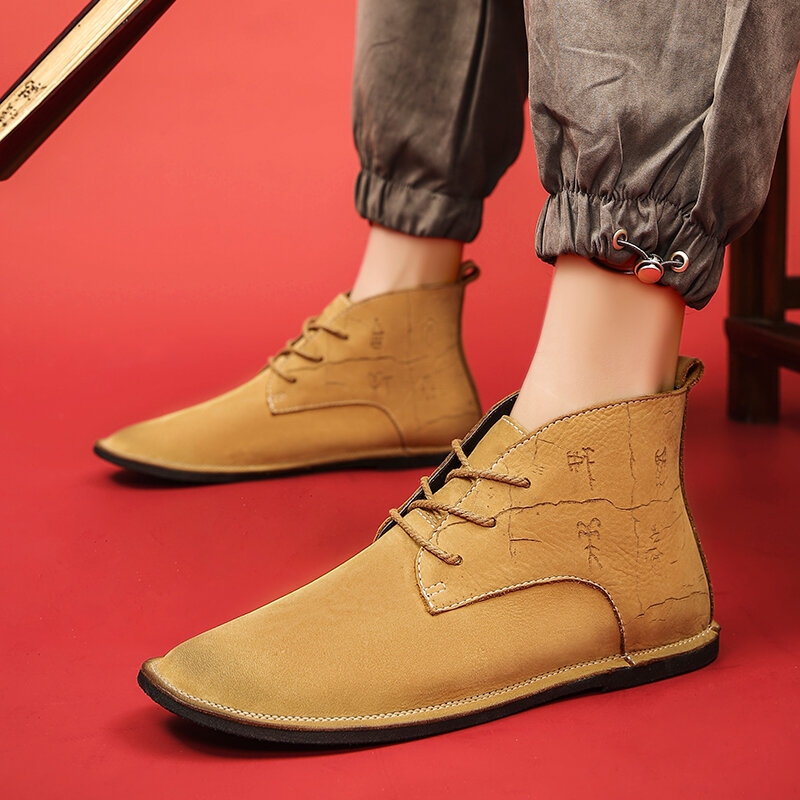 Botas de piel auténtica para hombre, zapatos Oxford de alta calidad a la moda, botas clásicas Retro Chelsea, botines con cordones de talla grande, 2021