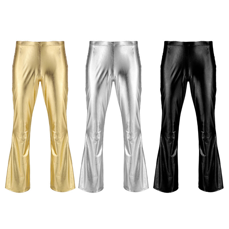 Брюки YiZYiF мужские блестящие расклешенные, длинные брюки-клеш с металлическим брюки в стиле диско, брюки-клеш колокол для костюма чувака