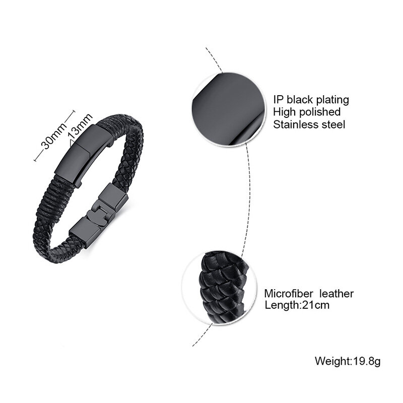 Vnox, pulseras de cuero trenzado negro para hombres con grabado personalizado, regalos personalizados para él, joyería