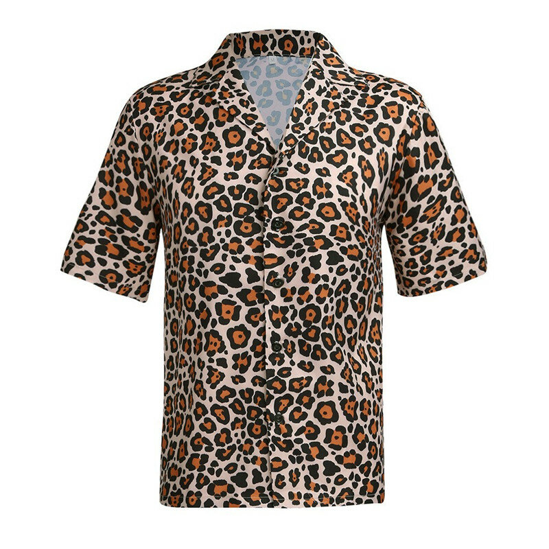 S-3XL Plus Size Men Shirts Tops Men Vintage Leopard Print Shirts For Men Summer Casual Short Sleeve Loose Shirt Man Blouses Tops