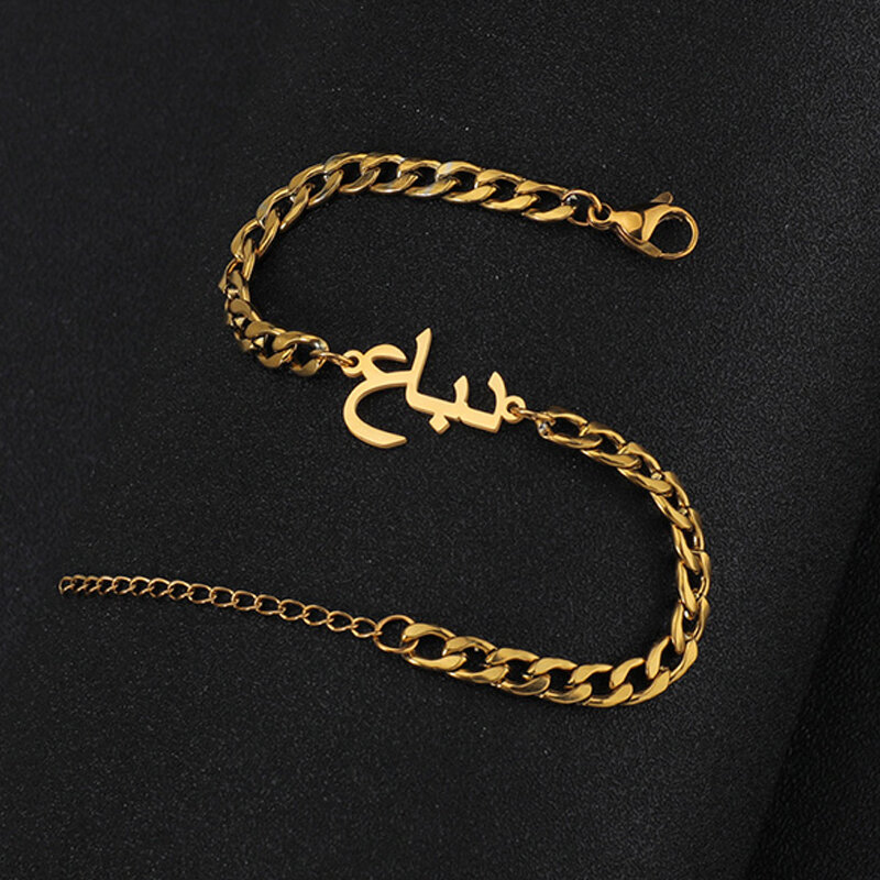 Letdiffery Gelang Besi Tahan Karat Nama Arab Kustom Gelang Rantai NK untuk Pria Pecinta Personalisasi Perhiasan Hadiah Pesta