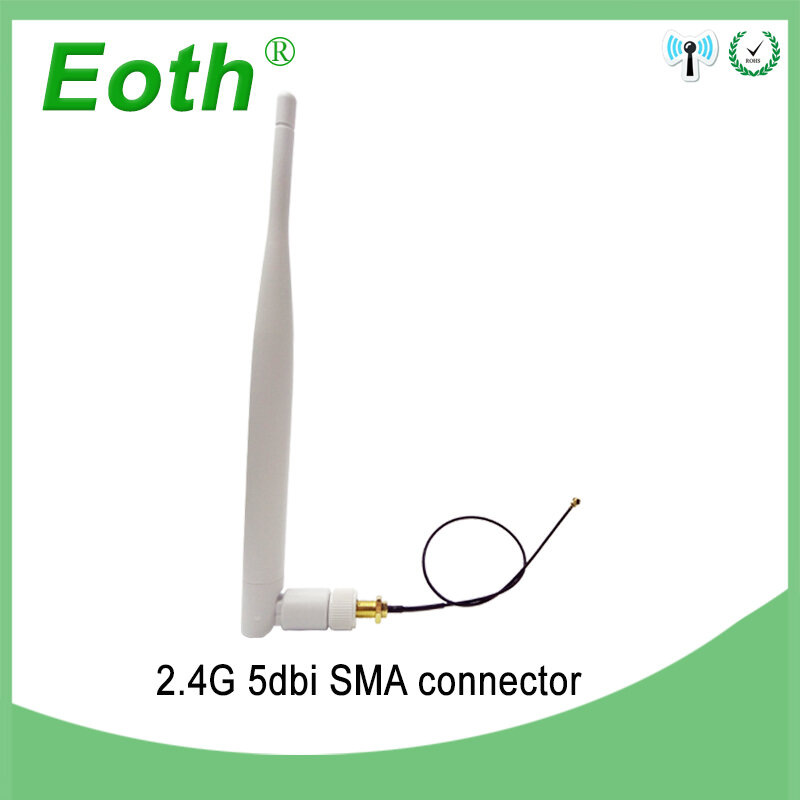 EOTH 2.4g 안테나 5dbi sma 남성 wlan wifi 2.4ghz 안테나 IPX ipex 1 SMA 여성 피그 테일 연장 케이블 iot 모듈 antena