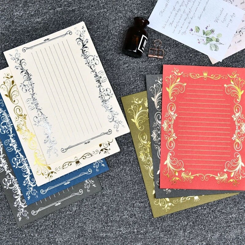 30 pceueuropeu retro estético bronzeamento carta papel padrão romântico fronteira carta papel expressando amor papel para carta escrita