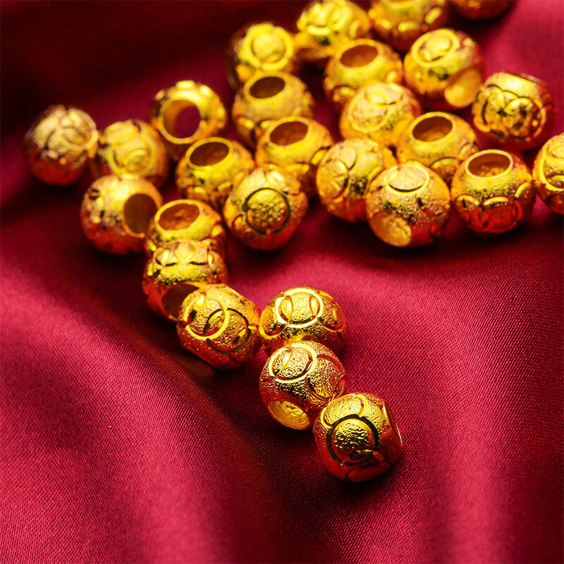 Kiss & floral pd08 jóias finas atacado da moda feminina presente de aniversário, bola da sorte 24k ouro diy contas de amuleto 8mm 1 peça