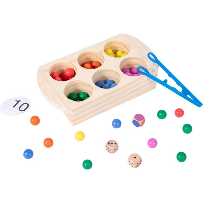 Montessori Wooden Colorful Bead Improve Skills Color Classification Recognition Box Early Learning Aids Baby Toys Boy Girl Gift